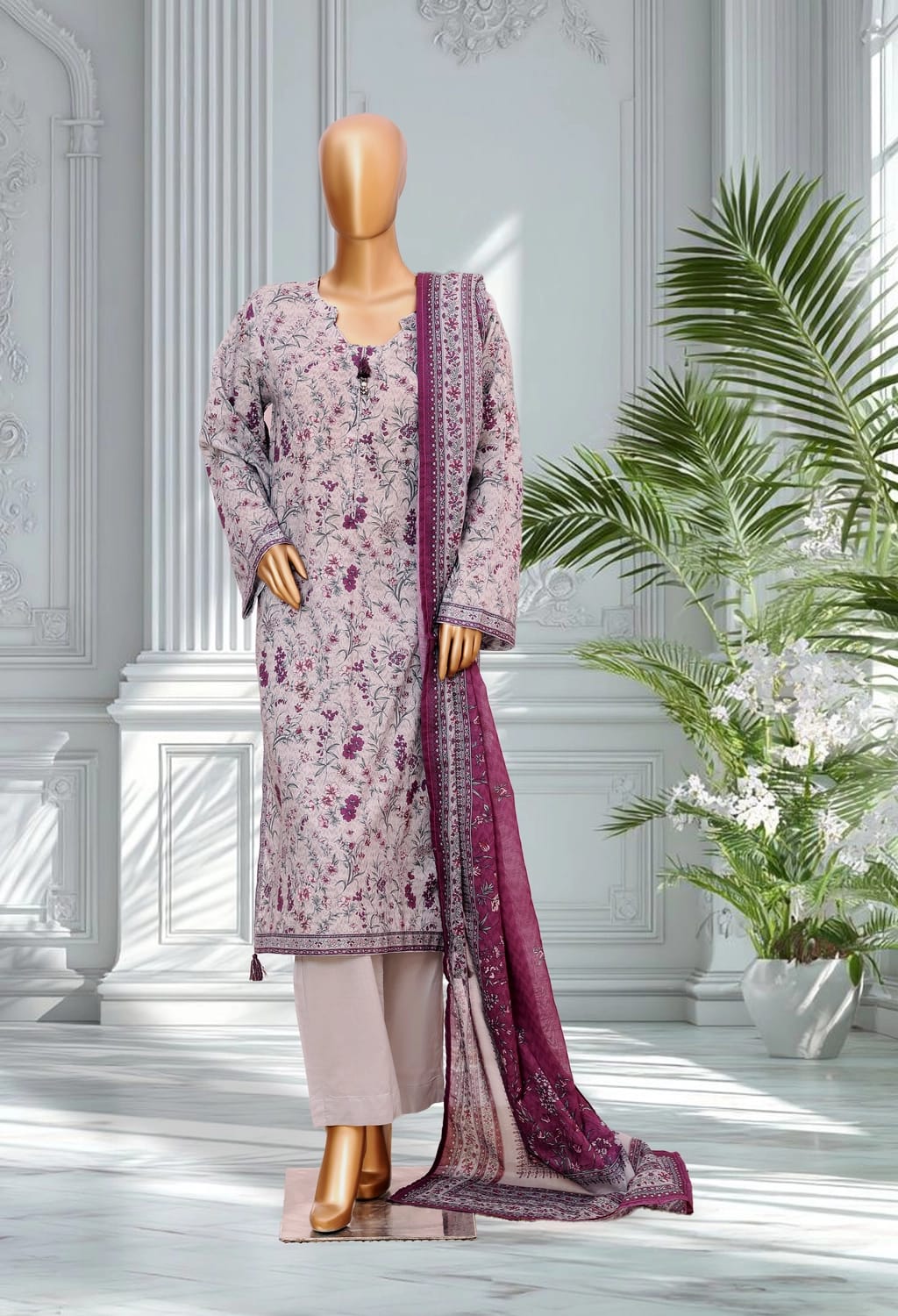 Binsaeed Lawn Printed 3pc (LSM061)
