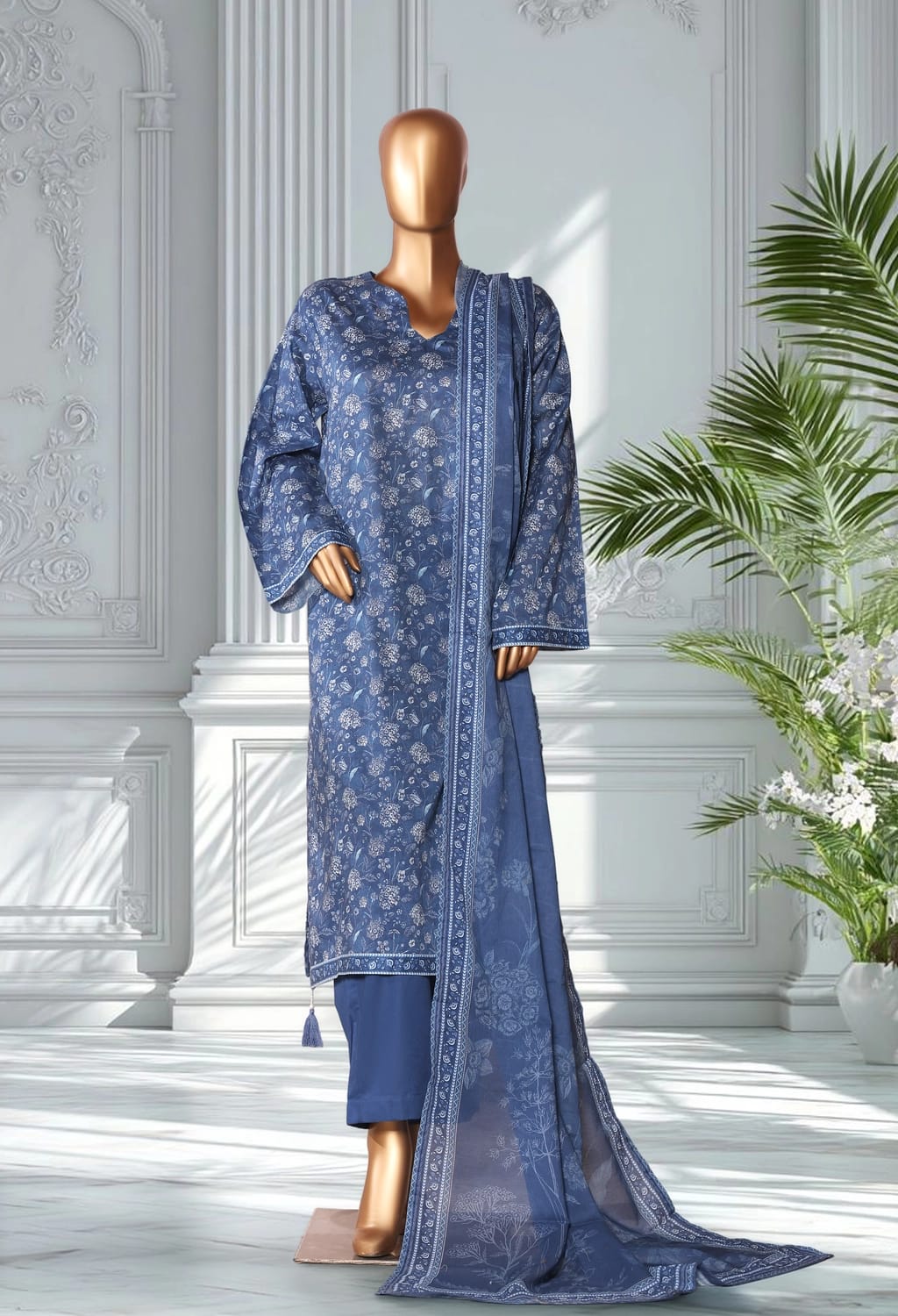 Binsaeed Lawn Printed 3pc (LSM080)