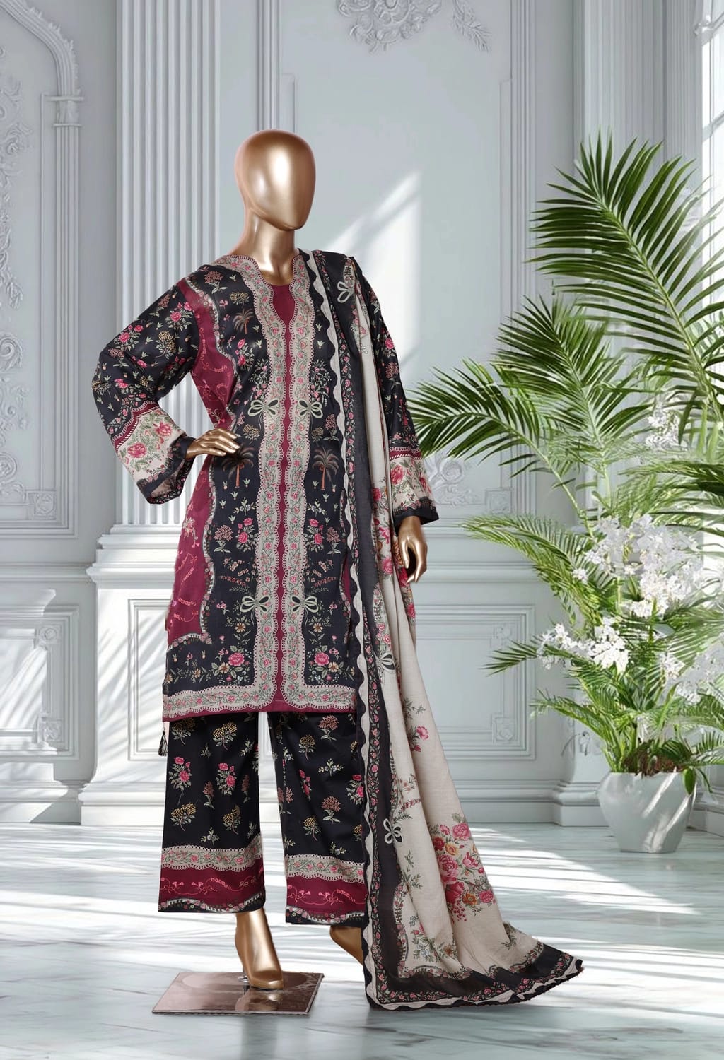 Binsaeed Lawn Printed 3pc (LSM088)