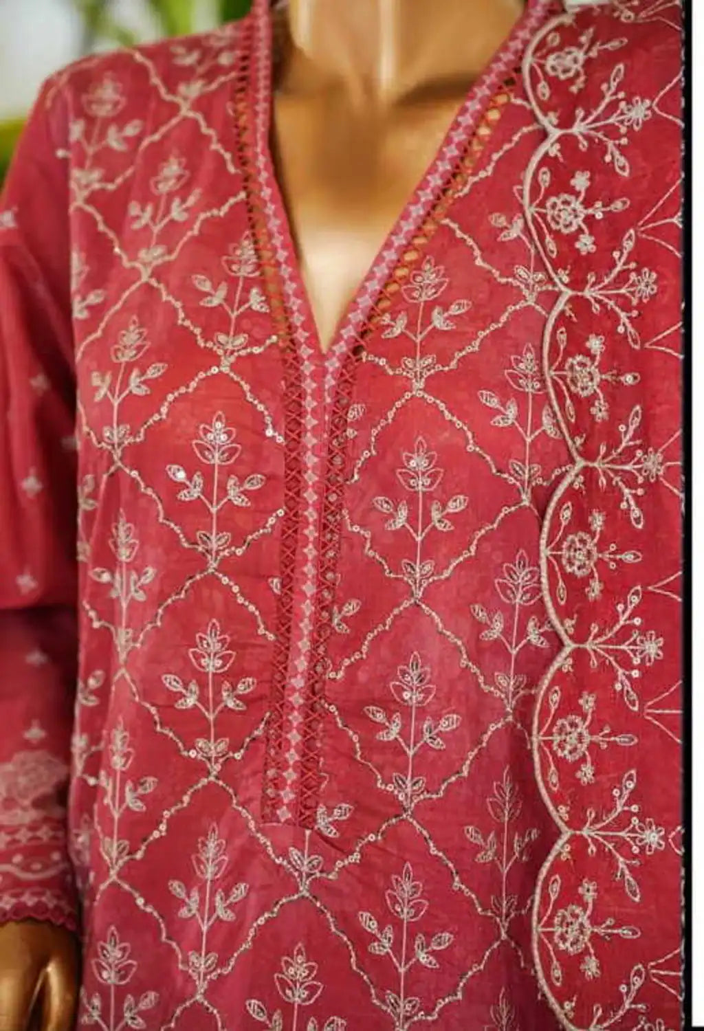 Binsaeed Stitched Pink Embroidered Lawn 3pc  (NSM 0230-AED)