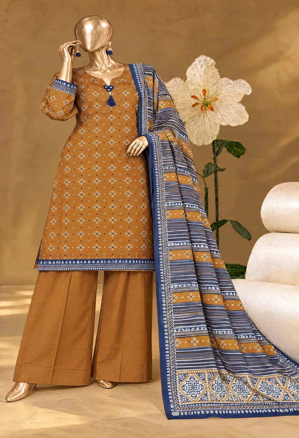 Bin Saeed Printed Khaddar Three Piece
