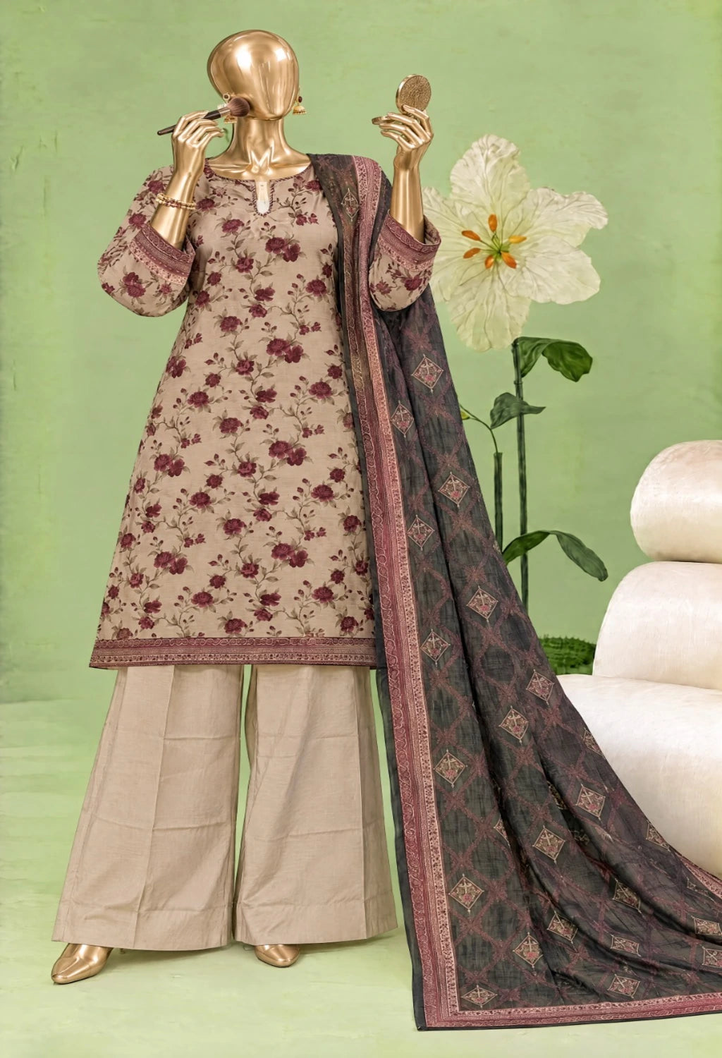 Bin Saeed Printed Khaddar Three Piece