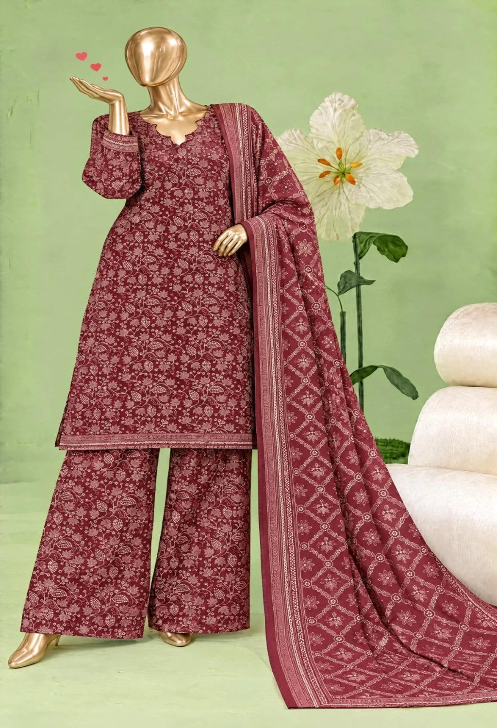 Bin Saeed Printed Khaddar Three Piece
