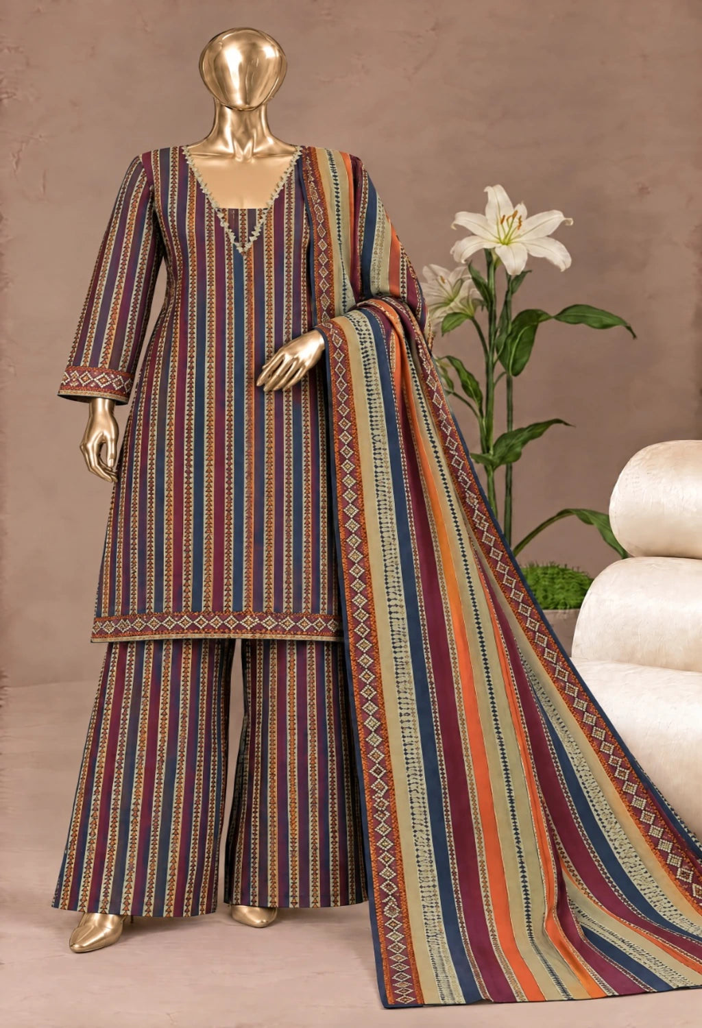 Bin Saeed Printed Khaddar Three Piece