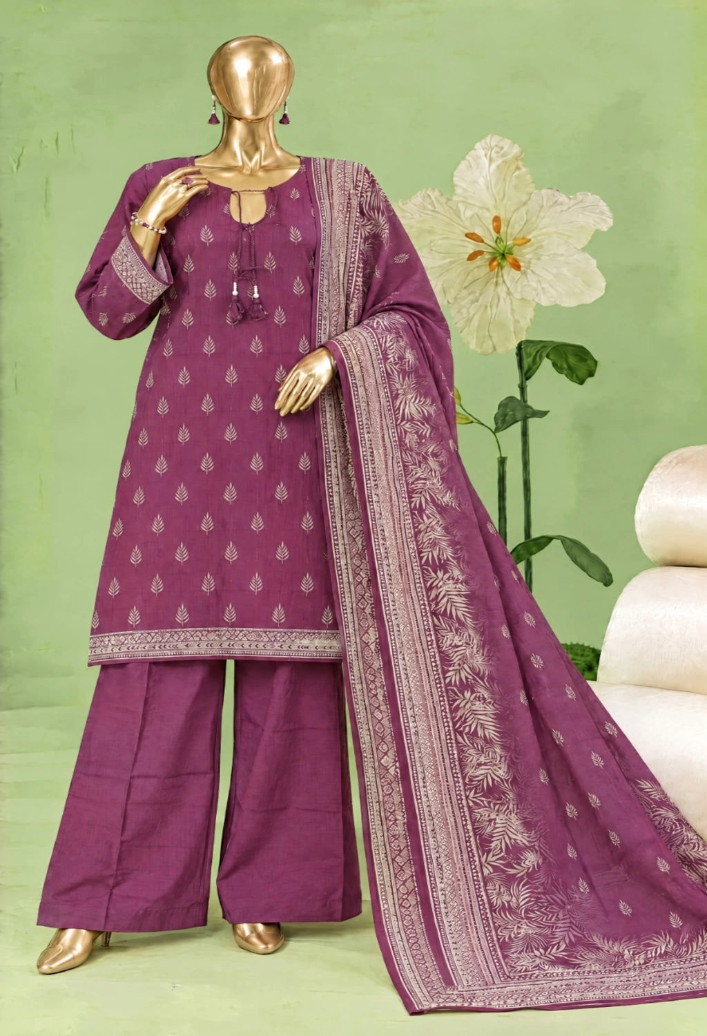 Bin Saeed Printed Khaddar Three Piece