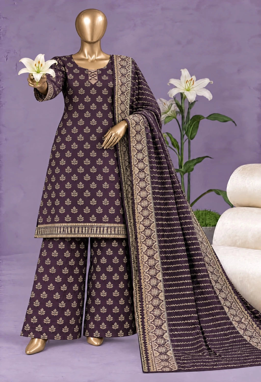 Bin Saeed Printed Khaddar Three Piece