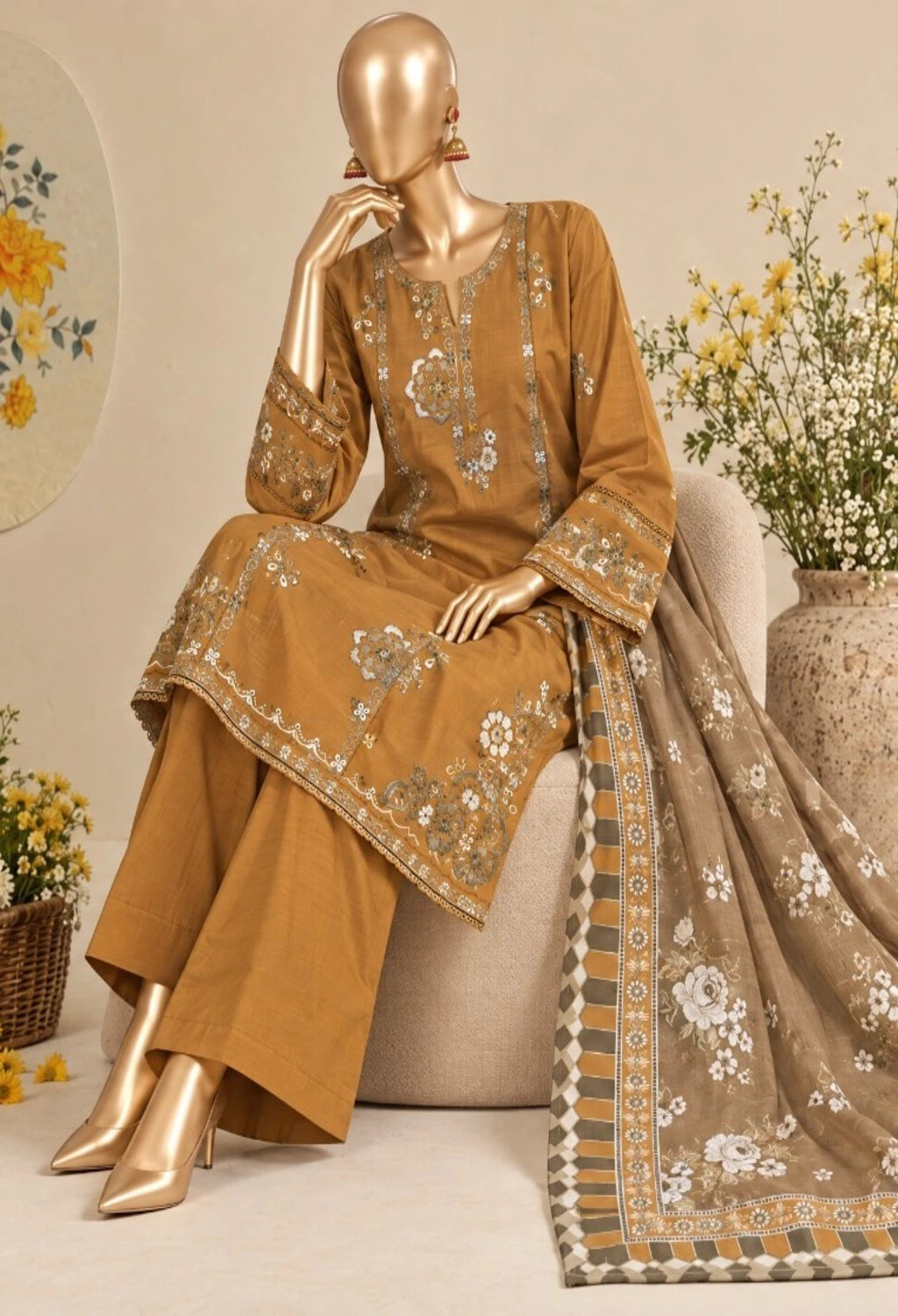 BIN SAEED EMBROIDERED 3PC KHADDAR KAWISH COLLECTION