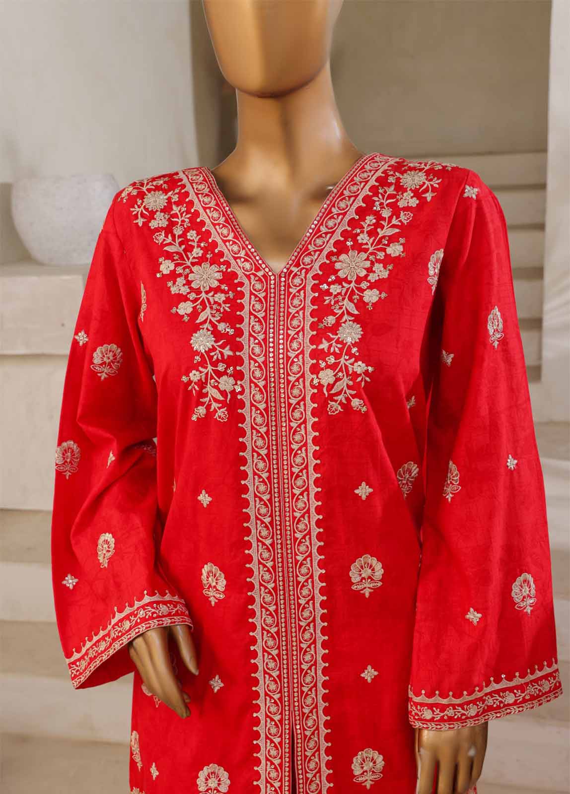 Scarlet Red Lawn Self Embroidered 3 Piece (25LSEDSM039)