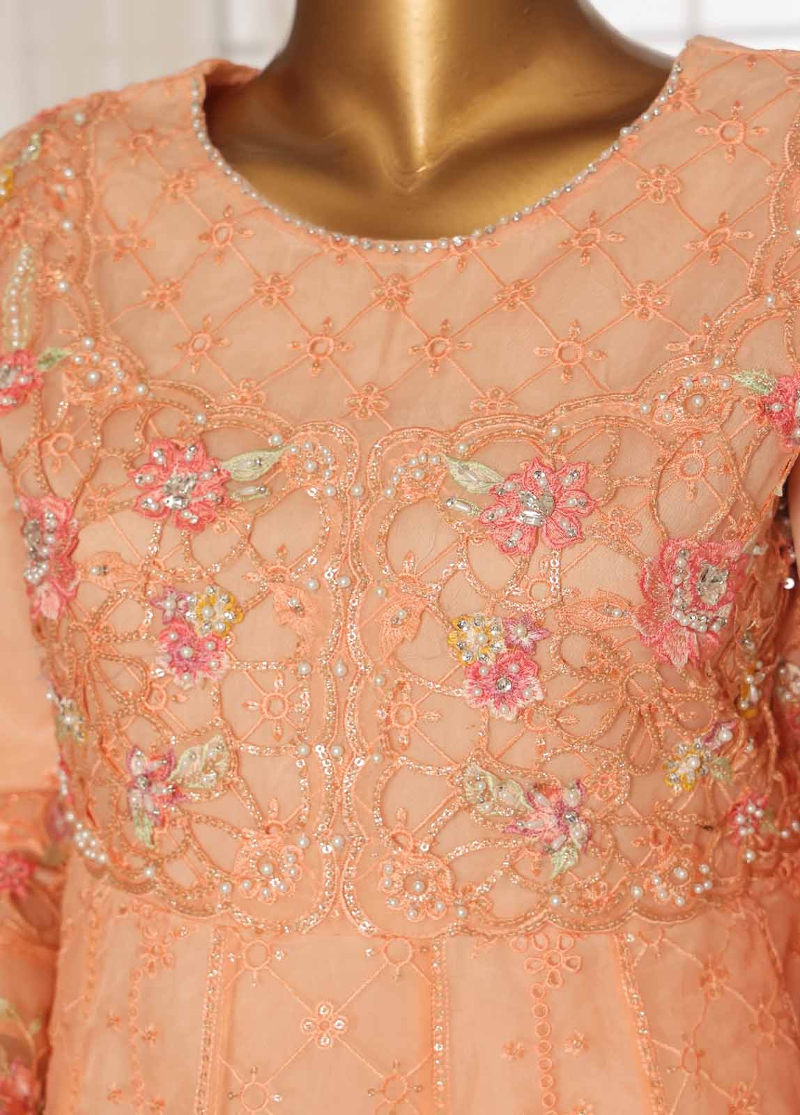 Peach Organza Stitched 3 Piece (25FORGSTS001)