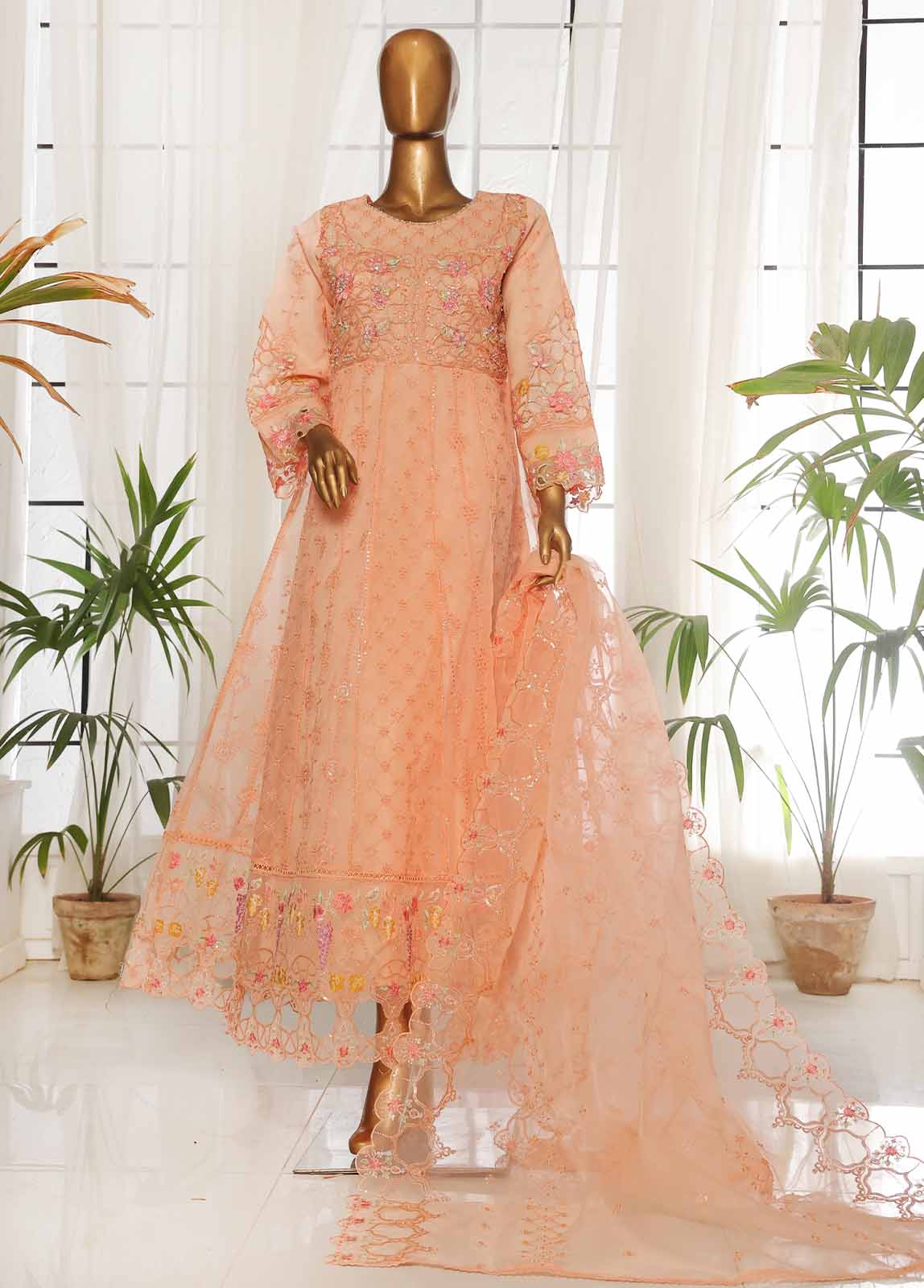 Peach Organza Stitched 3 Piece (25FORGSTS001)