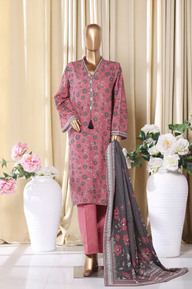 Pink Khaddar Printed 3 Piece (25KFPWK0150)