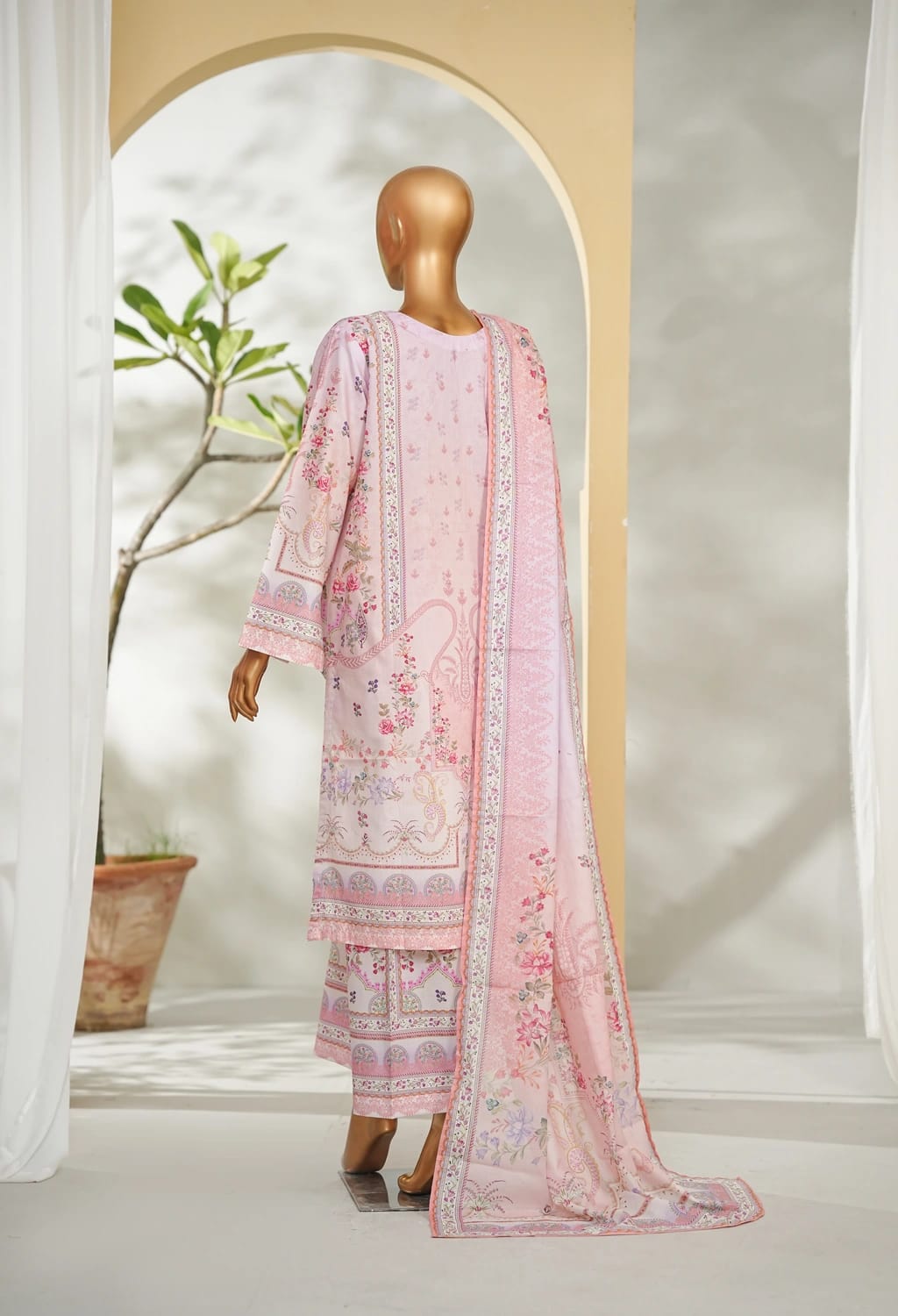 Binsaed Stitched Pink Printed 3pc (LSM016)