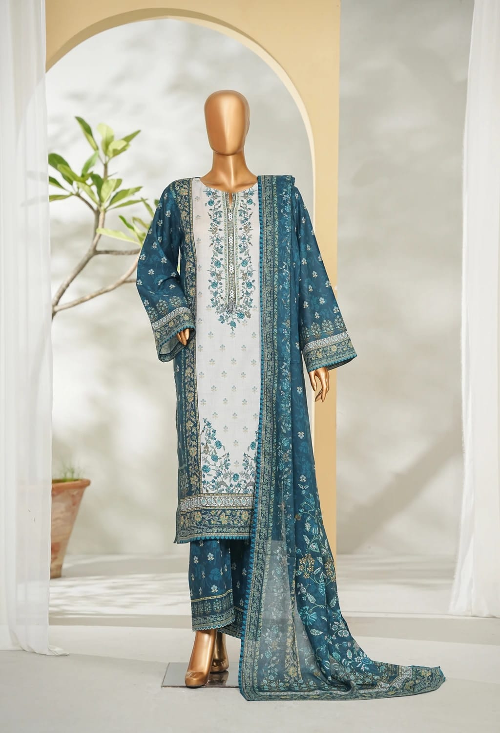 Binsaeed Stitched Green  Printed Lawn 3pc (LSM020)