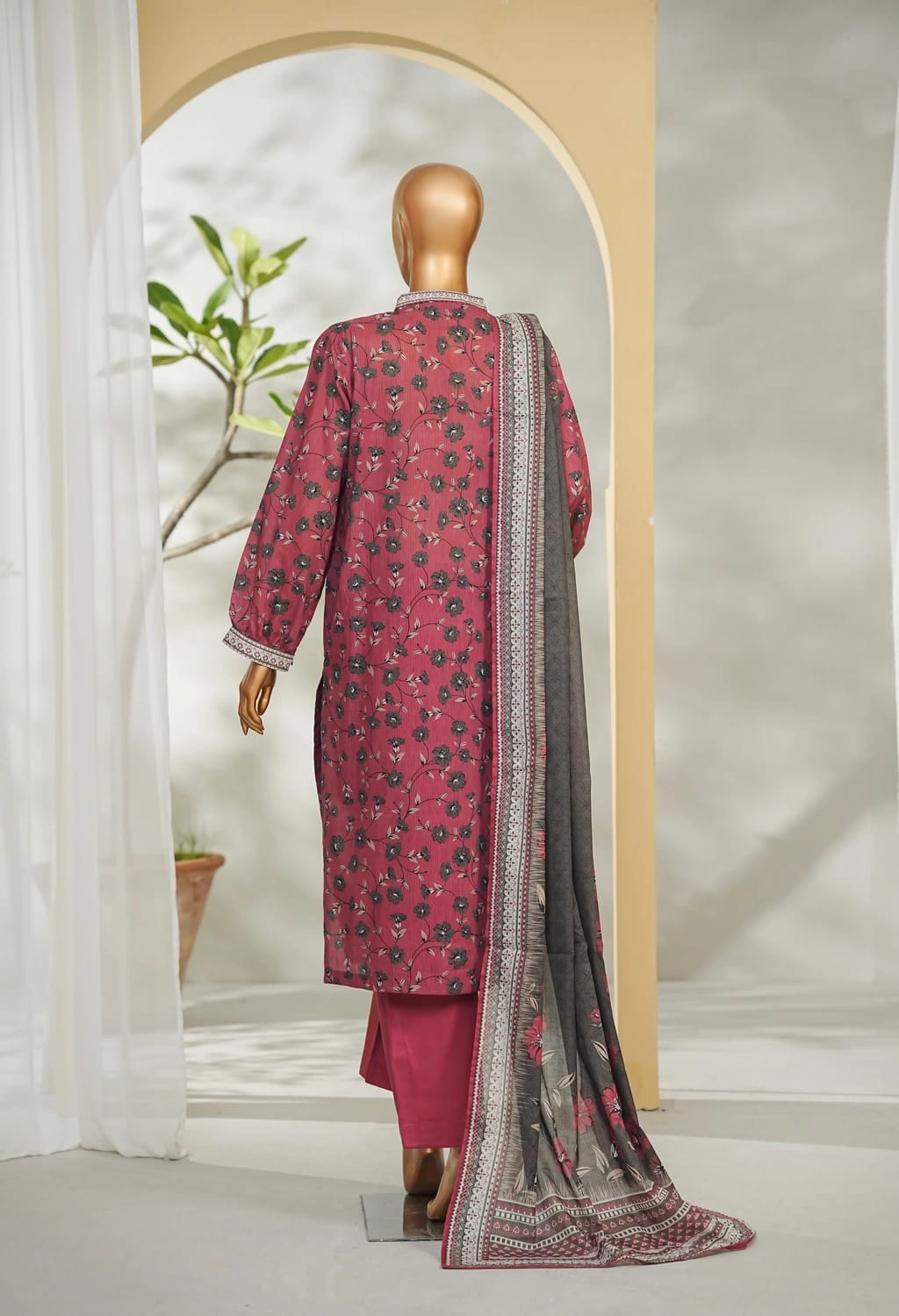 Binsaeed Stitched Pink Printed Lawn 3pc (LSM032)