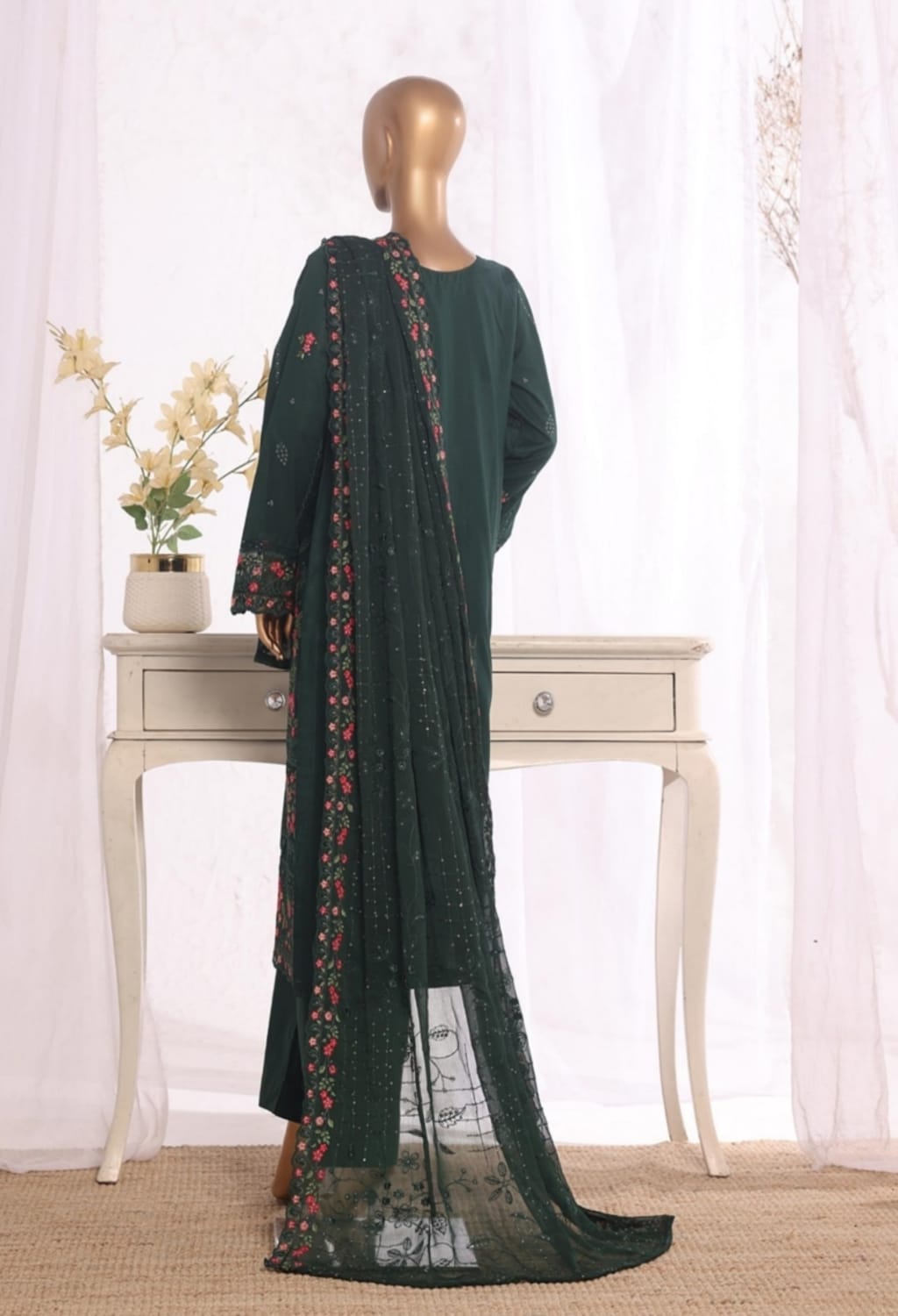 Binsaeed Stitched Embroidered Cotton Blue 3pc (D034-O)