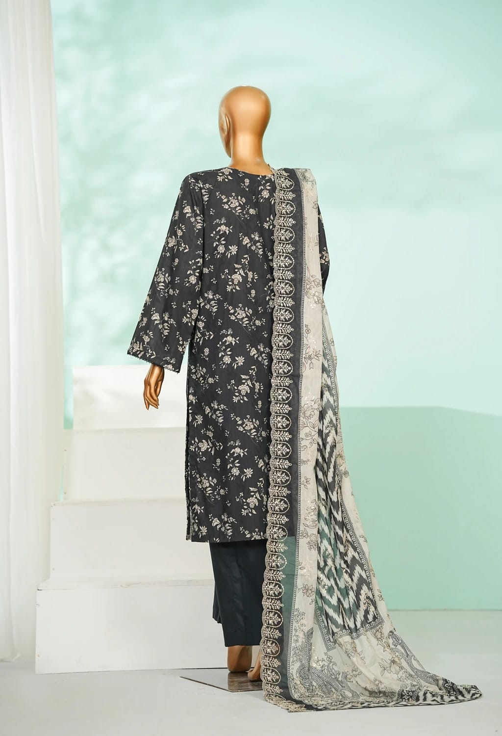 Bin saeed Stithed Plain Cotton 3pc (D 034-O)