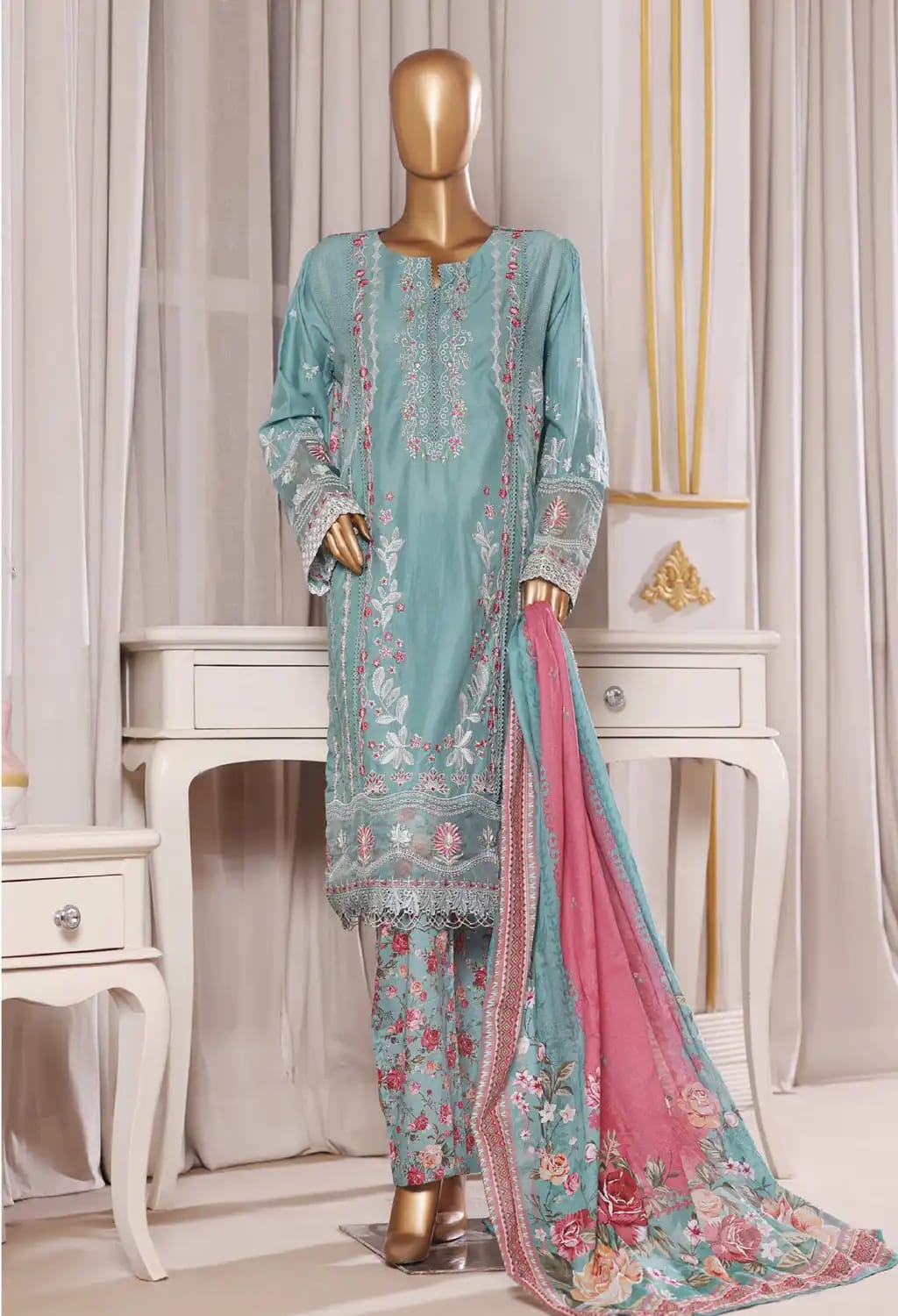 Binsaeed Lawn Embroided 3pc (NSM047)