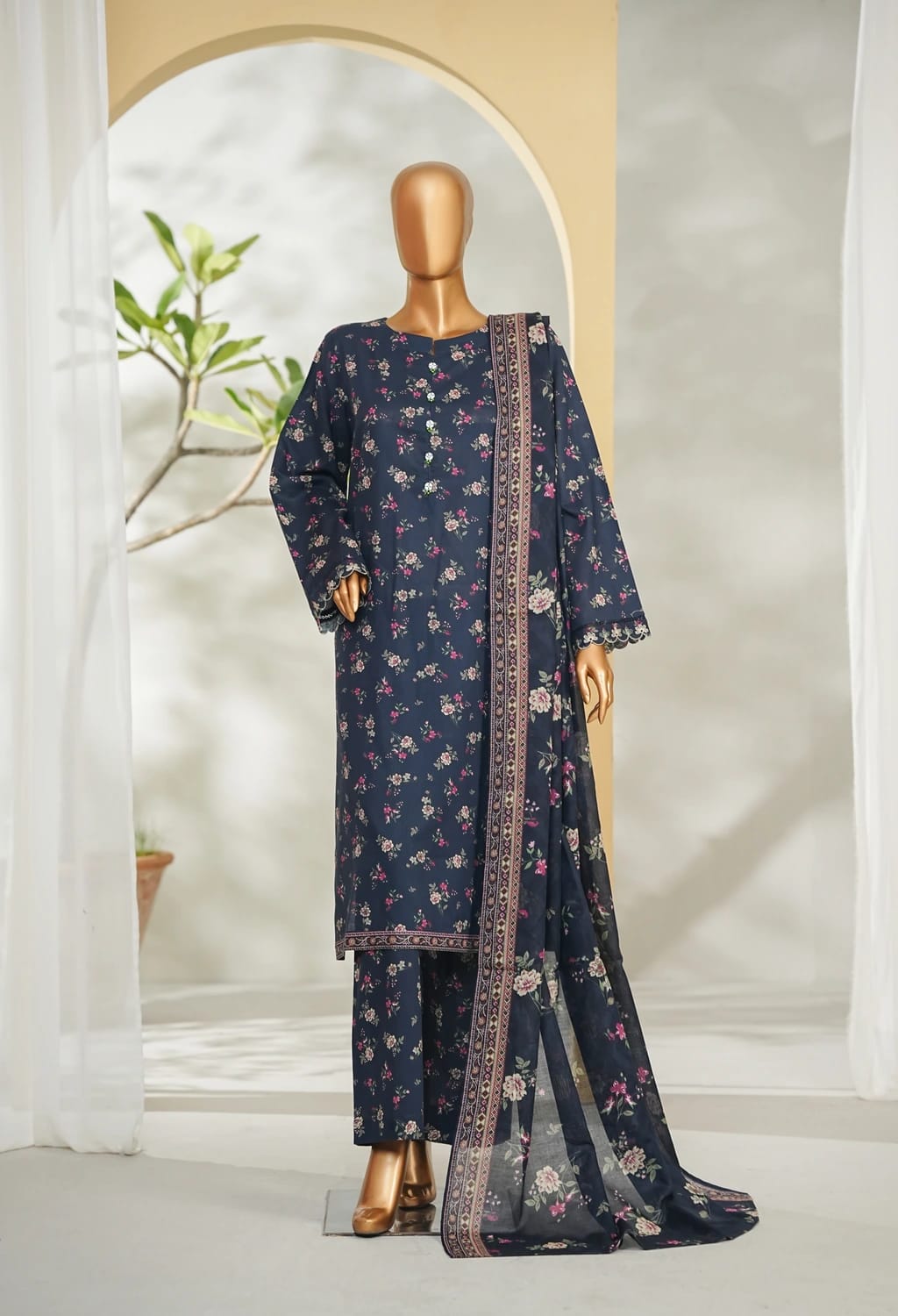 Binsaeed Stitched Blue Printed Lawn 3pc (LSM041)