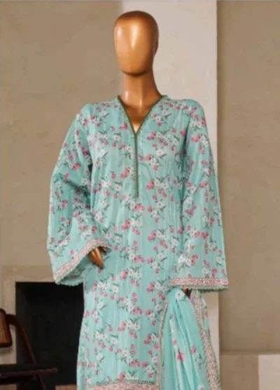 BINSAEED Lawn Printed Dress – NSM-PR-0128, premium lawn fabric with vibrant floral and geometric prints, ready-to-wear summer dress for women in Pakistan