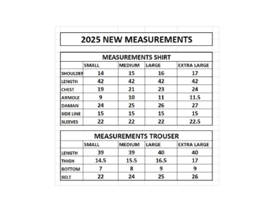 bin saeed size chart