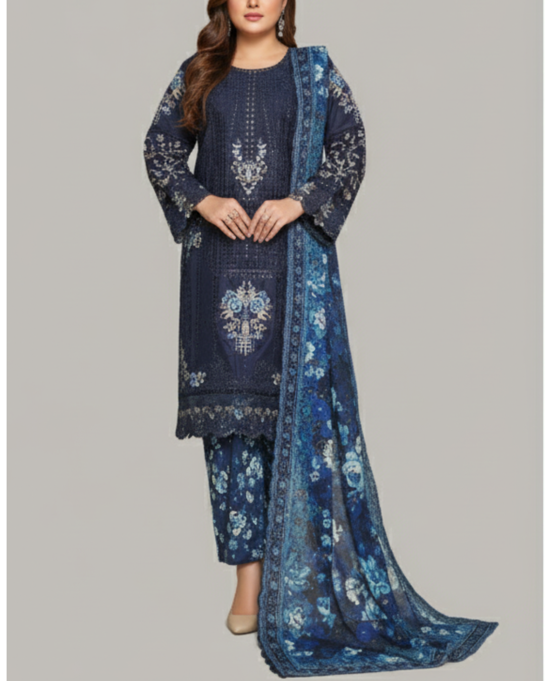 Binsaeed NSM001 Embroidered Dupatta Printed Back